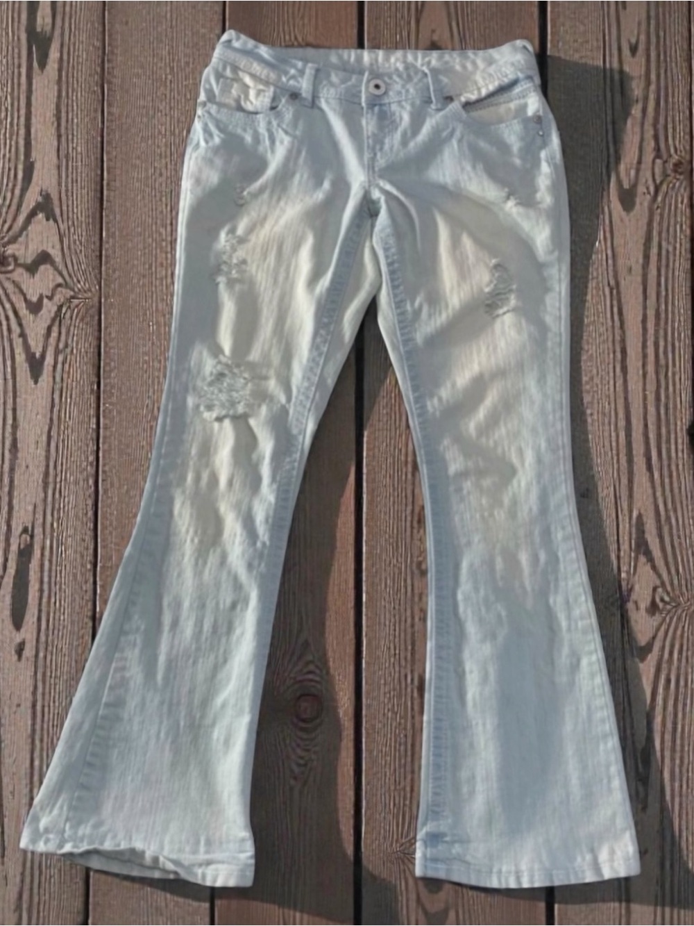 Series 31 Selena Distressed Bleached Sky Blue Boot Cut Jeans